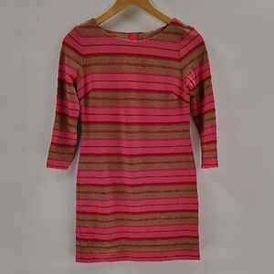Banana Republic pink & tan metallic graphic stripe mini dress elbow sleeves